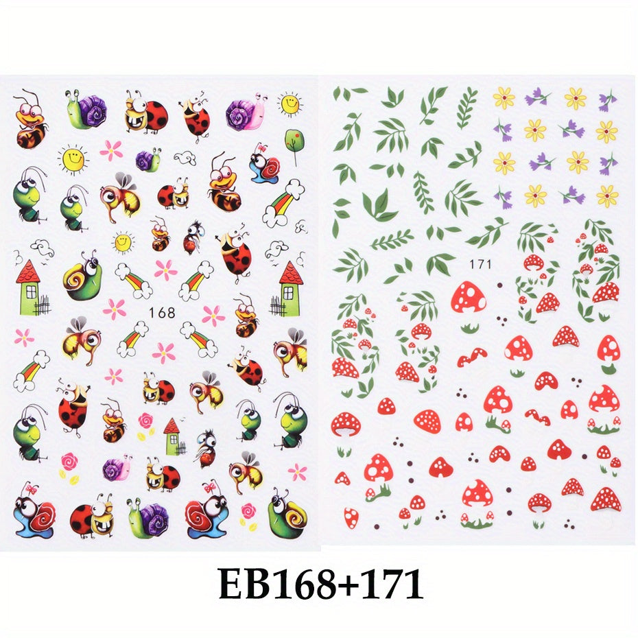 Green Succulent Plants 3D Nail Sticker Cactus Mushroom Summer Decals