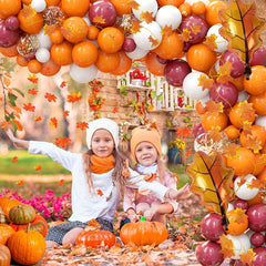 Thanksgiving Balloon Set with Maple Foil Balloons and Leaf Garland