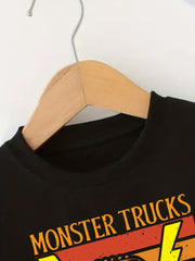 Colorful Monster Truck Print Boys Casual Pullover Sweatshirt