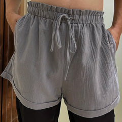 Sporty Shorts Women's Plus Solid Frill Trim High Rise Roll Up Shorts
