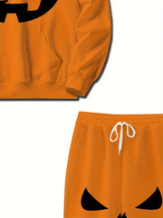 Halloween Pumpkin Print Men's Hoodie & Sweatpants Set