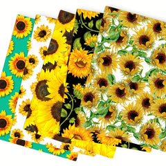 5pcs Sunflower Printed Fabric For Patchwork Sewing Quilting