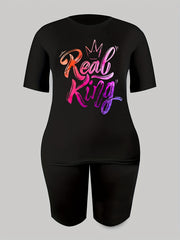 2pcs Summer Casual Sports Sets T shirts & Solid Shorts Women's Activewear