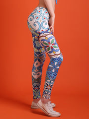Sexy Coloured Glaze Glass Print Leggings High Waist Slim Leggings Women's Clothi