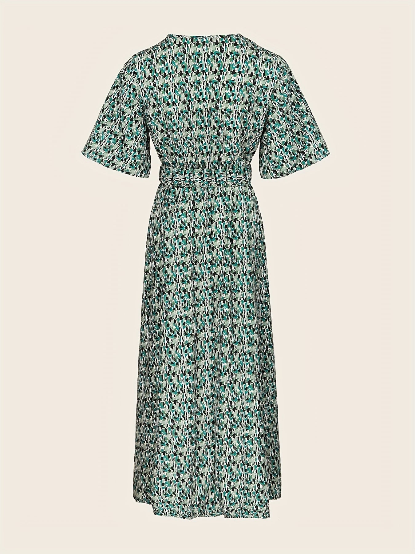 Boho Split Thigh Maxi Dress V Neck Short Sleeve