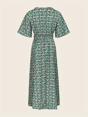 Boho Split Thigh Maxi Dress V Neck Short Sleeve