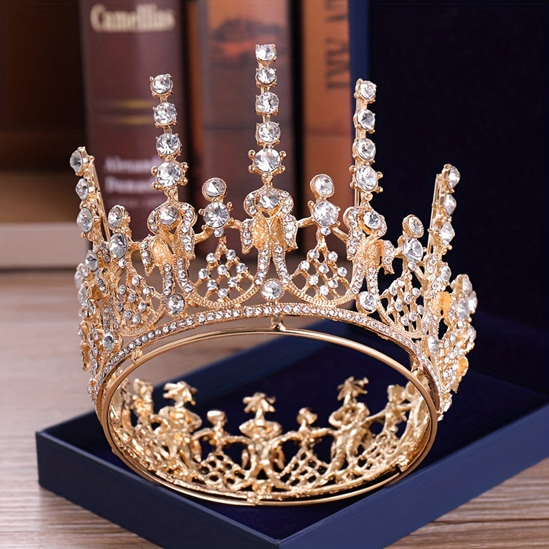 Golden Rhinestone Crown Tiara For Women Bride Wedding Hair Accessories