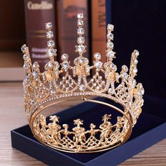 Golden Rhinestone Crown Tiara For Women Bride Wedding Hair Accessories