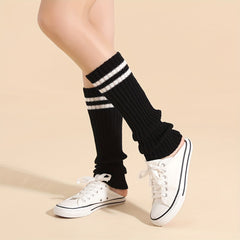Striped Knitted Leg Warmers Knee High Socks Women's Stockings