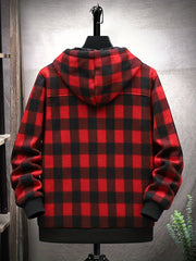 Vintage Plaid Hooded Jacket Men's Zip Up Coat Fall Winter