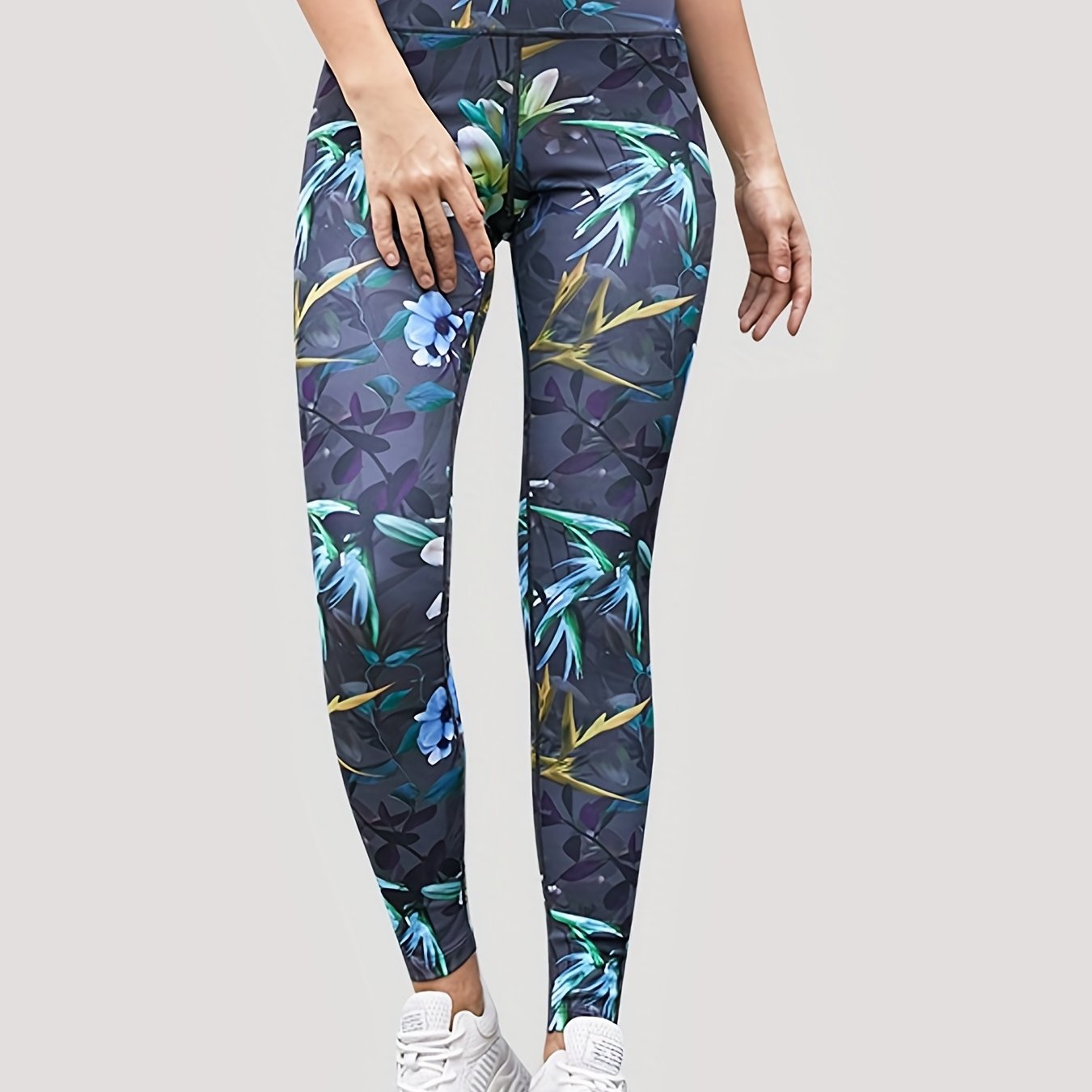 Flower & Leaf Print Leggings Butt Lifting Yoga Pants