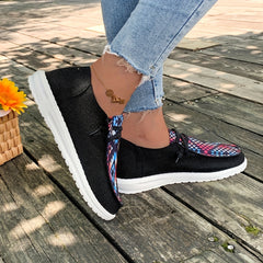 Women's Geometric Canvas Slip-On Flat Shoes Casual Loafers