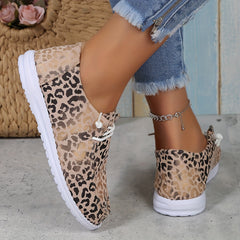 Leopard Print Low Top Walking Sneakers Lightweight Casual Shoes