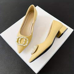 Women's Rhinestone Decor Slip On Chunky Heel Shoes
