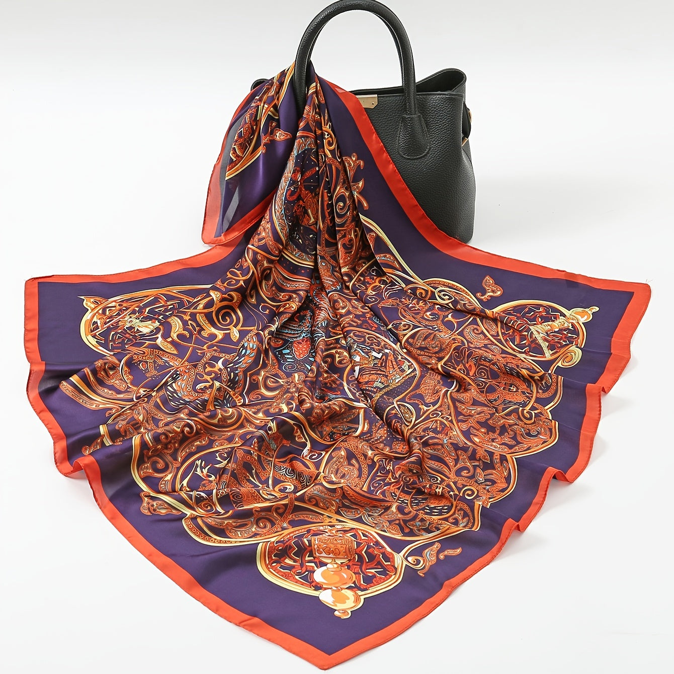 Vintage Flower Print Silk Scarf - Versatile Square Shawl Wrap