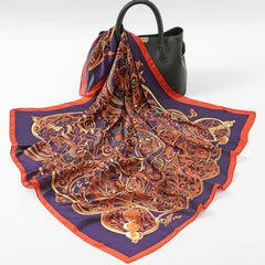 Vintage Flower Print Silk Scarf - Versatile Square Shawl Wrap