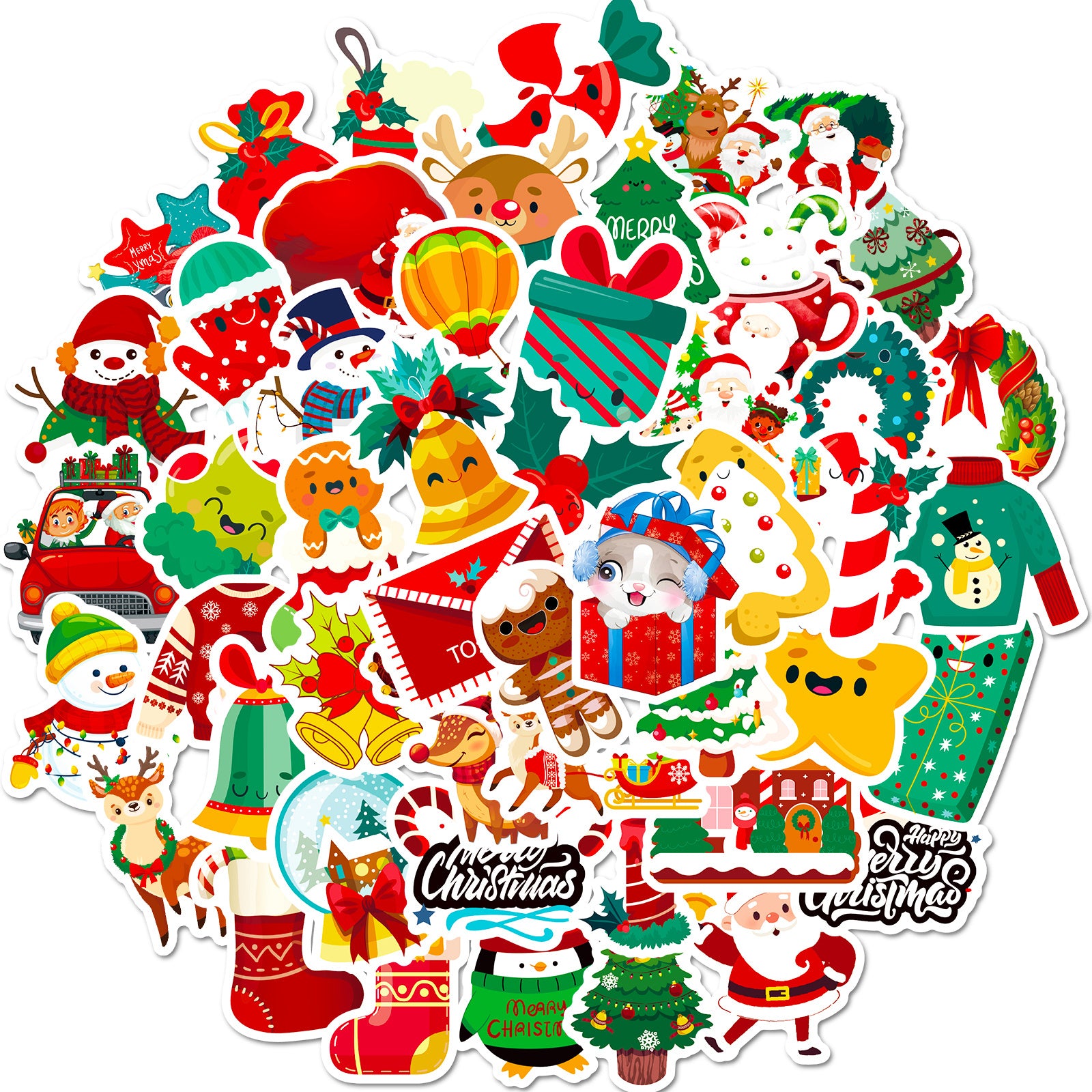 50pcs Christmas Stickers Cartoon DIY Waterproof Stickers For Holiday Party Gift