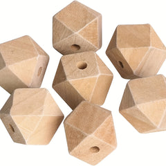 50PCS Faceted Geometric Wood Beads Natural DIY Wooden Spacer Beads