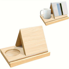 Wooden Triangle Book Stand with Cup Holder