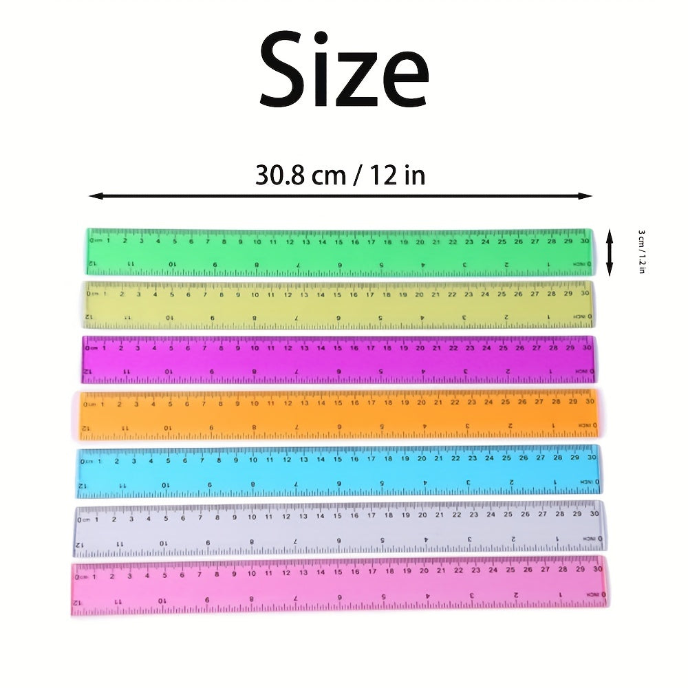 6pcs 12in 30 Multicolor Student Rulers School w/ Cm & Inch Plastic Standard Rule