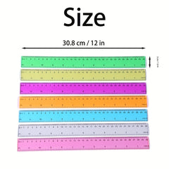 6pcs 12in 30 Multicolor Student Rulers School w/ Cm & Inch Plastic Standard Rule