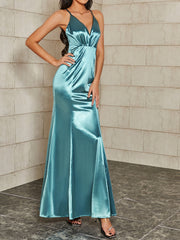 V Neck Bodycon Solid Cami Dress High Waist Party Evening Prom Dress
