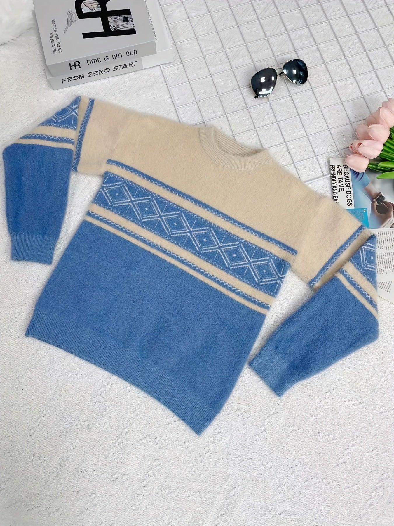 Boys Soft Long Sleeve Sweater Round Neck Stretch Warm Knit Pullover Top
