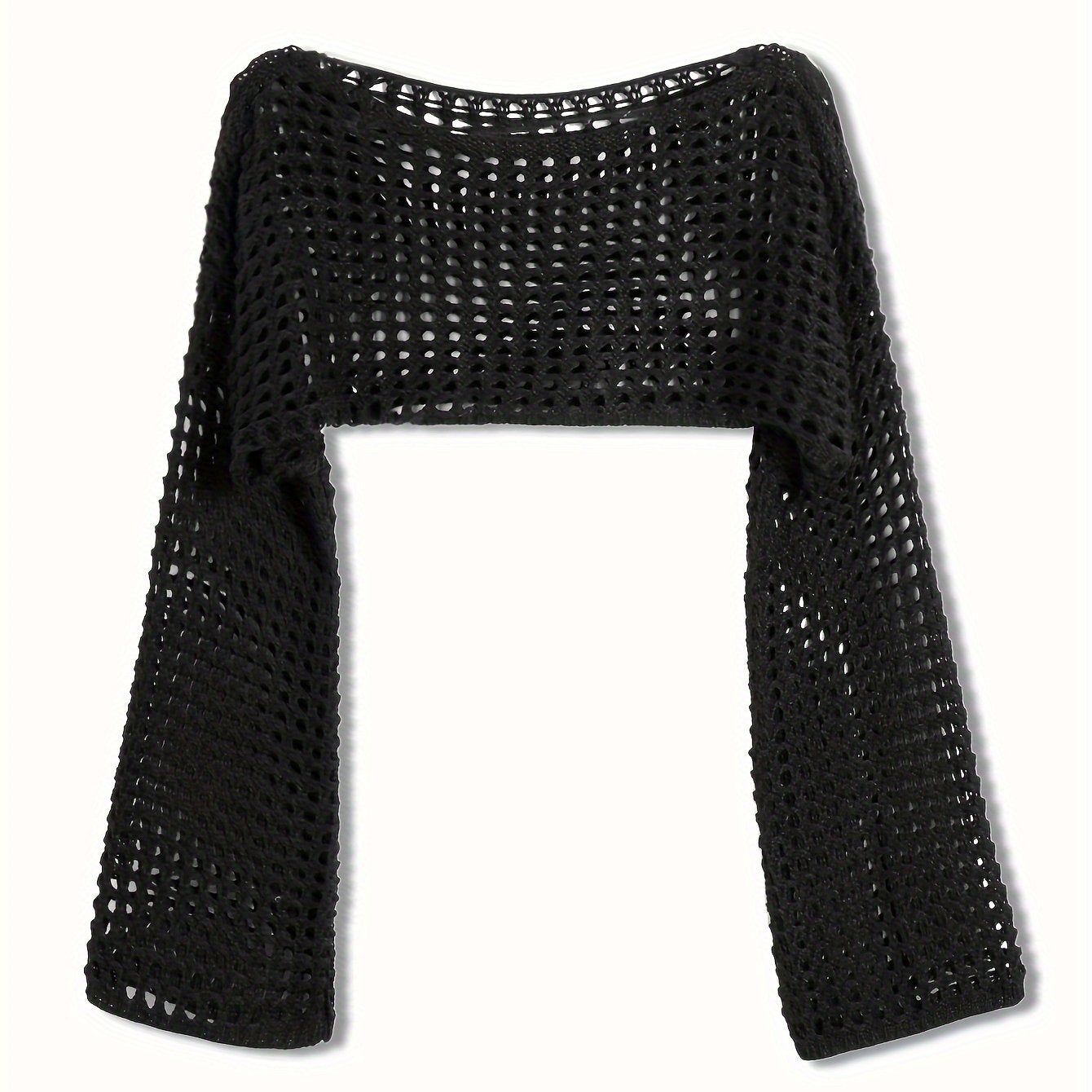 Casual Sweater Women Solid Hollow Bell Sleeve Crop Jumper