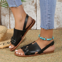 Women's Flat Sandals Peep Toe Buckle Strap Lightweight Beach Slingback Sandals