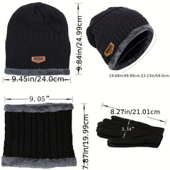 Winter Beanie Hat Scarf Gloves Set Warm Fleece Knit Touch Screen