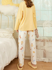 Cartoon Print Pajama Set Long Sleeve Crew Neck Top & Lounge Pants