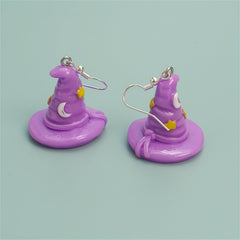 Halloween Purple Witch Hat Dangle Earrings for Women Girls