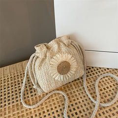 Girls Sunflower Straw Crossbody Bag Mini Beach Shoulder Bag