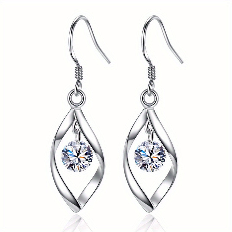 Zircon Decor Silvery Tassel Drop Earrings For Women