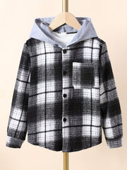Boys Plaid Shirts Long Sleeve Hooded Tops Spring Fall Outwear