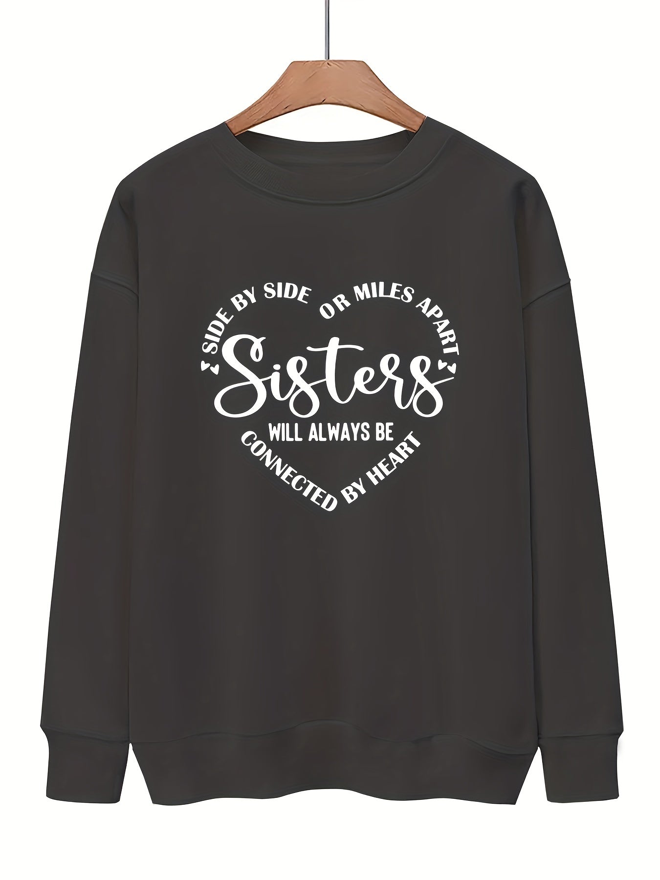 Warming Letter Print Pullover Sweatshirt Casual Loose Drop Shoulder Comfy