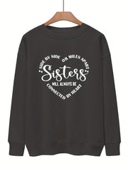 Warming Letter Print Pullover Sweatshirt Casual Loose Drop Shoulder Comfy