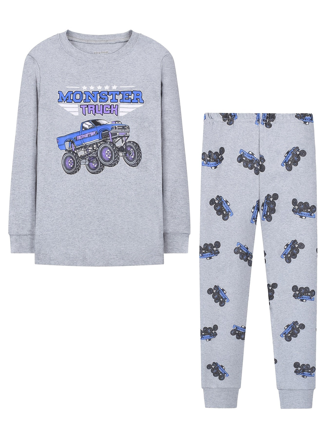 Kid's MONSTER TRUCK Print Pajama Set Long Sleeve Top & Pants