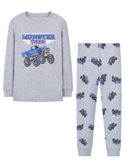 Kid's MONSTER TRUCK Print Pajama Set Long Sleeve Top & Pants