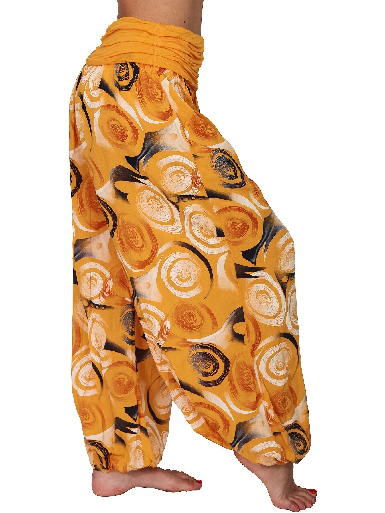 Boho Geometric Print Ruched Harem Pants Casual Bohemian Pants