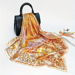 Boho Tree Print Vintage Bandana Silk Square Scarf Satin Shawl