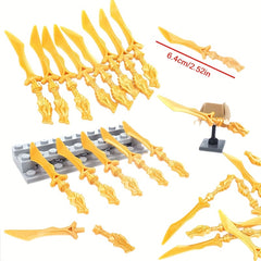 9pcs Golden Dragon Pattern Block Samurai Master Weapon Model