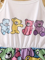Toddler Girls Bear Graphic Cami Romper Jumpsuit