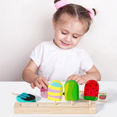 Wooden Fruit Popsicle Matching Puzzle Game Colorful Educational Toy