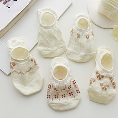 5 Pairs Floral Print Mesh Socks Ankle Stockings