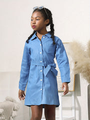 Girls Casual Long Sleeve Denim Dress