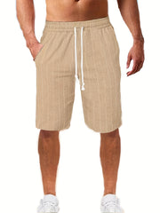 Breathable Striped Flat Front Shorts Men's Casual Waist Drawstring Shorts