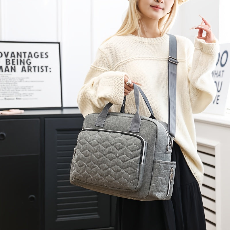 Stylish Grey Argyle Embroidered Mommy Bag