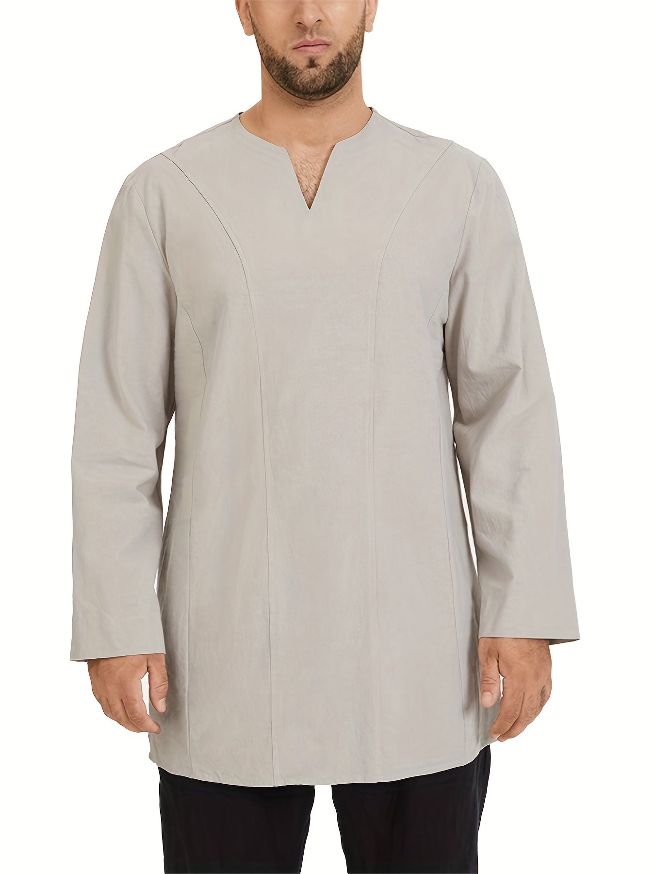 INCERUN Mens V Neck Shirt Formal Dress Long Sleeve Party Tunic Kaftan Top