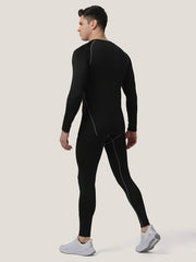 Men's Solid High Stretch Fitness Suit Long Sleeve T shirt & Yoga Legging Set